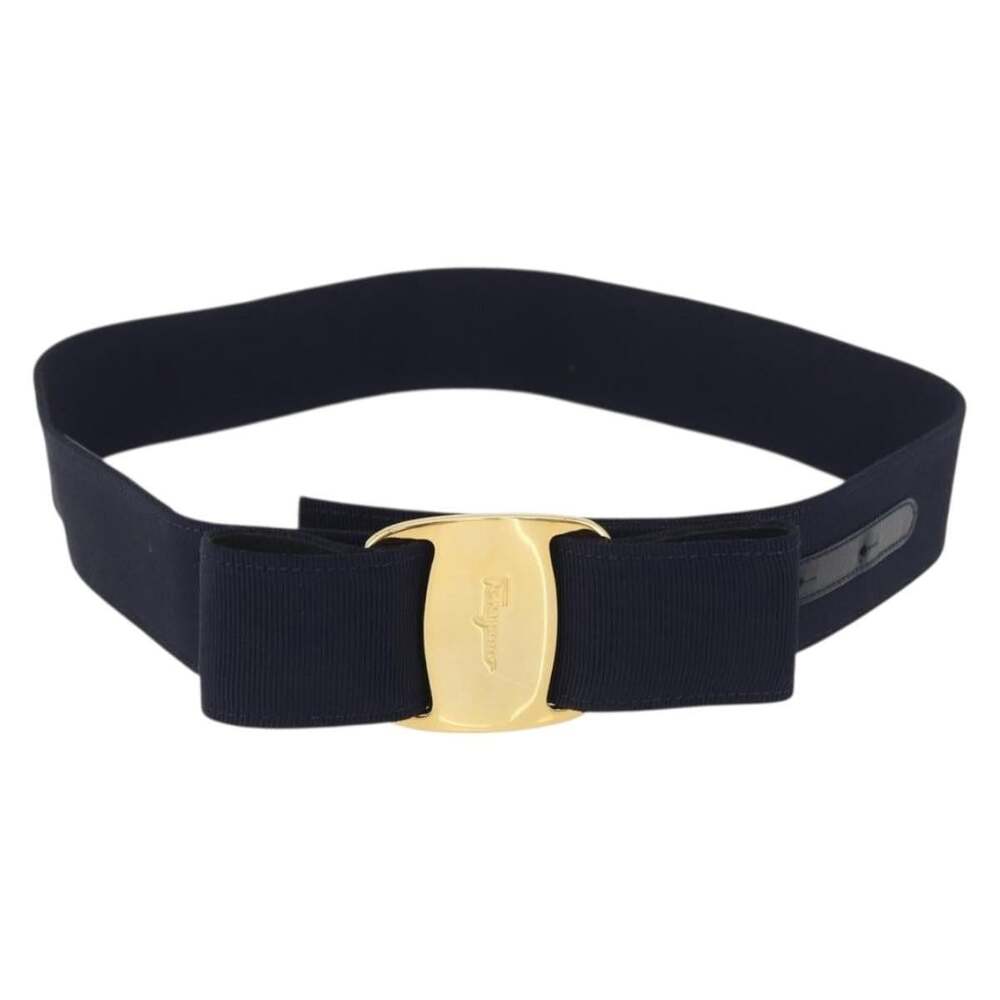 Salvatore Ferragamo Canvas Vara Ribbon Belt Navy